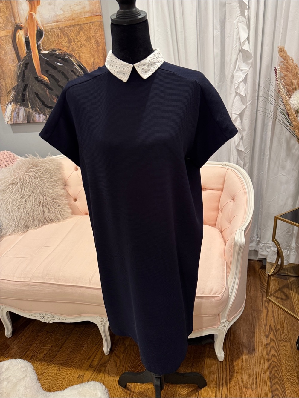 Zara Navy Mini Dress with White Embellished Collar